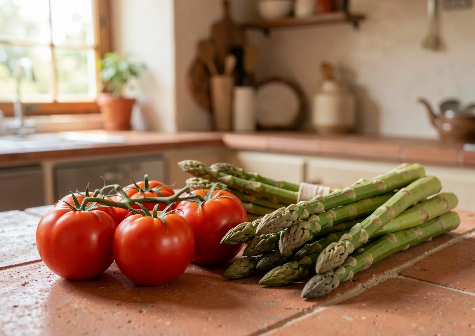 Vegetales frescos en una cocina mediterránea